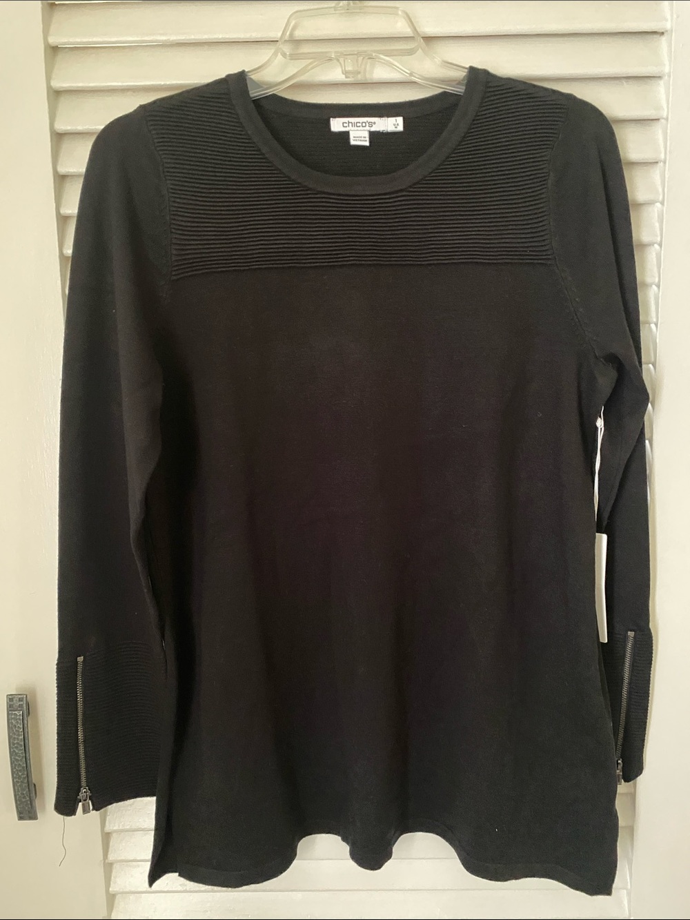 Chico's Black Ribbed Yoke Crew Neck Sweater